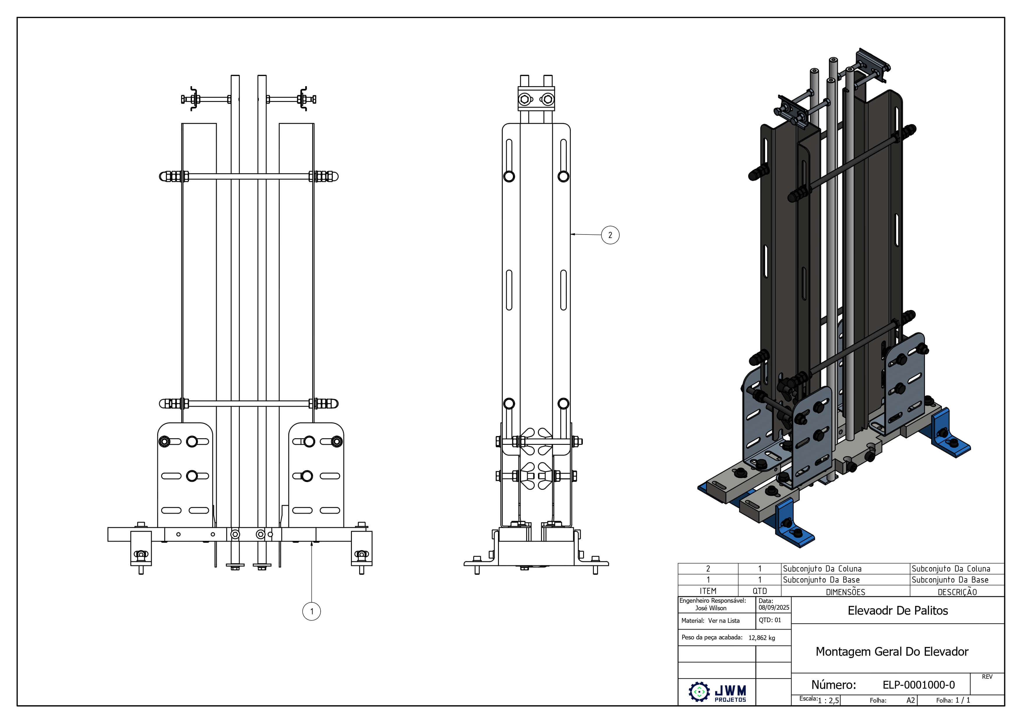 Montagem geral Elevador de Palitos 2D